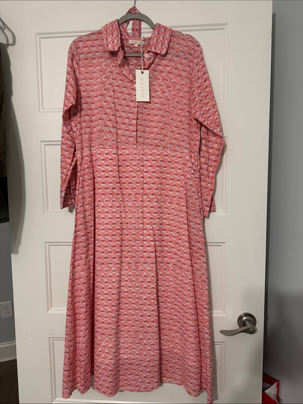 MAREA Coral Pink Printed Maxi Dress with Polo Collar